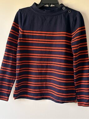 Talbots XS Bold Stripe Nautical Top 100% Cotton Navy Blue And Orange Prep